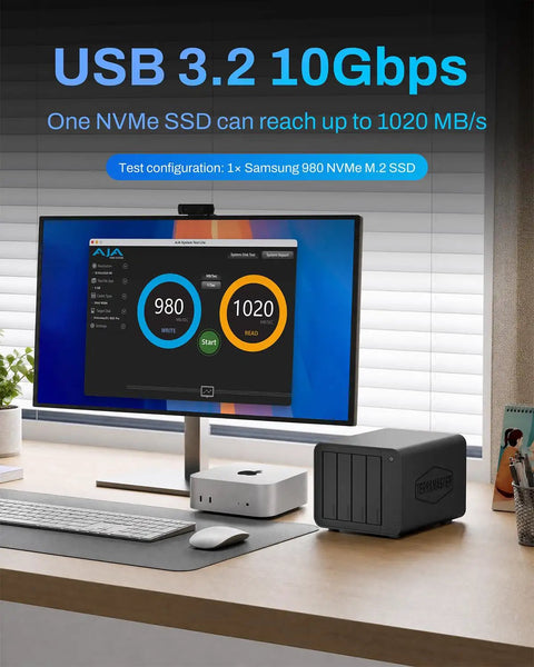 Heavy Duty Hybrid Storage Enclosure Featuring Four Sata Drive Bays And Four Nvme Slots For Up To 152TB Of Rock Solid Speed Plus Complimentary Backup Software For Any Creator Ready To Bulk Up Their Data Stack Smoothly, with USB 3.2 setup and SSD.