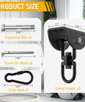 Beefy Heavy Duty Hammock Hanging Kit With 1200 Pound Capacity And 360 Degree Swivel For Hammock Chairs Tree Swings Yoga Swings showing components and measurements.