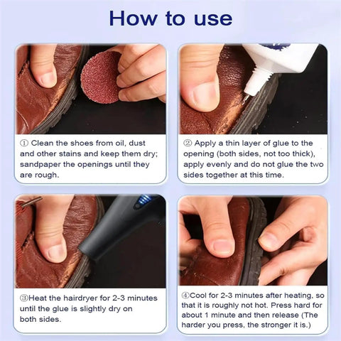 Step-by-step guide using Waterproof Heavy Duty Shoe Repair Glue With Precision Tip Nozzle For Quick Clear Adhesive Fixes On Leather Rubber Canvas And Synthetic Shoes Multi Purpose Durable 2 Pack.