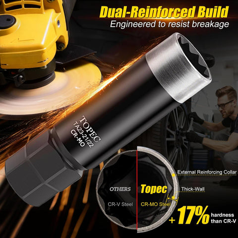 All In One 11 Piece Lug Nut Key Set With 5 6 7 10 12 Spline And Hex Sockets Universal Wheel Lock Remover Kit close-up view