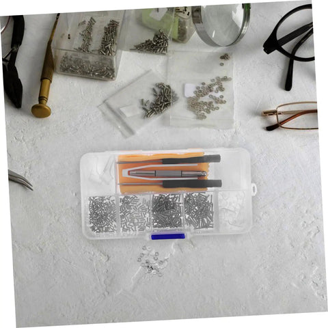 Eyeglass Repair Kit With Screws Screwdriver Tweezers Sunglasses Nose Pads Ear Hooks And Cleaning Cloth For Quick No Fuss Glasses Fixes Durable Diy Tool Set For Beginners To Pros on table