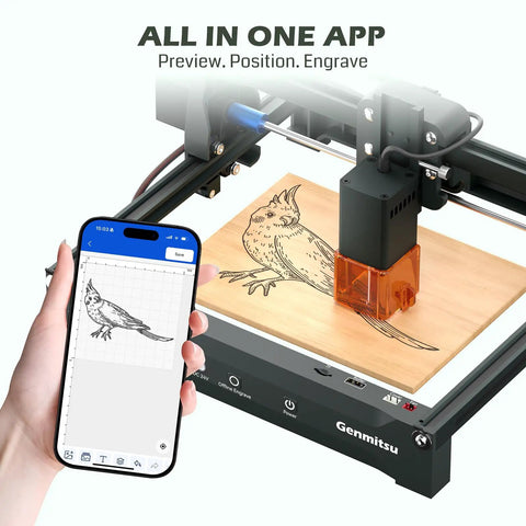 Desktop Laser Engraver Kortek 5W Dope Portable, Ultra Precise to 0.01mm, Wireless App Control in action engraving wood