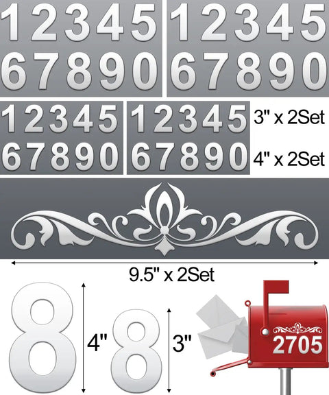 Reflective Outdoor Mailbox Numbers Set 0-9 Waterproof White Self-Adhesive Addresses For Mailbox Door Wall Signage 6 Sets