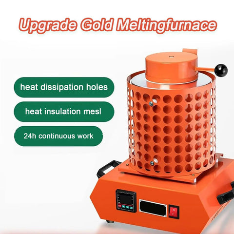 All In One Gold Melting Furnace Kit With 2000W Electric Smelter Reaches 1150 C And 2102 F shown with orange body