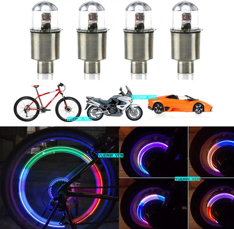 4 Pack LED Bike Wheel Valve Cap Lights Waterproof Tire Valve Stems Flashy Lights For Cars Bicycles And Motorcycles Night Safety