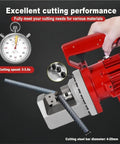 USZWBY 1250W Hydraulic Rebar Cutter Cuts 4-20mm Steel Bars In Just 3 Seconds Portable Construction Tool With Carry Box cutting a rebar with timer displaying speed.