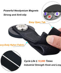 Close-up of rubber-coated magnetic hooks with nylon fabric. Powerful neodymium magnets, part of 2-Pack Heavy Duty Magnetic Hooks Set.
