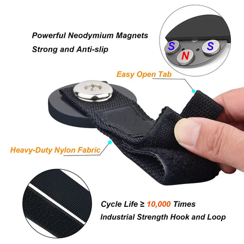 Close-up of rubber-coated magnetic hooks with nylon fabric. Powerful neodymium magnets, part of 2-Pack Heavy Duty Magnetic Hooks Set.