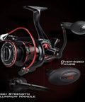Beast Mode Baitfeeder III Spinning Fishing Reel Size 6000 with oversized T-knob and aluminum handle.