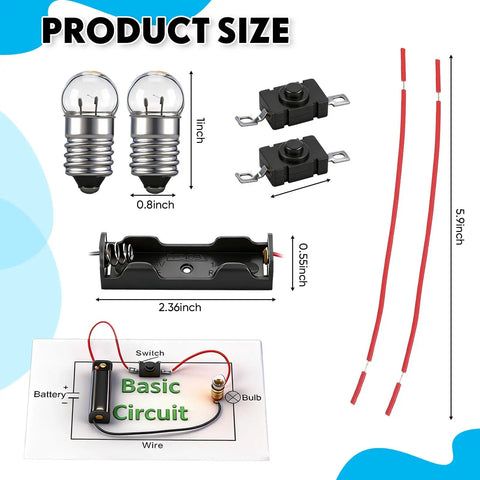 Electric Circuit Kit For Beginners 24 Piece Component Set With Light Bulb Wires Push Button Switch Battery Holder size details