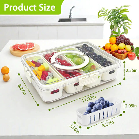 Divided Veggie Tray With Lid And Handle Four Compartment Snack Storage For Fridge Or Freezer Portable Fresh Produce Saver