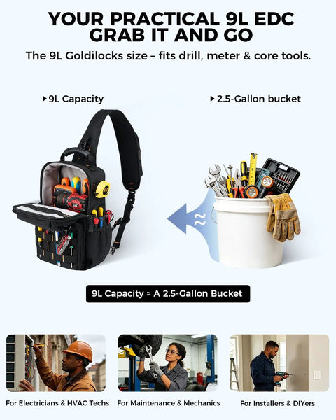Heavy Duty Electrician Tool Chest Bag With Adjustable Padded Three Point Harness Keeps Your Gear Locked Tight On Ladders Versatile Hvac Chest Pack For Hands Free Trade Hustle