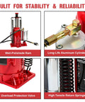 20 Ton Air Hydraulic Bottle Jack With 10.2 To 20.1 Inch Lift Range Dual Mode Pneumatic And Hydraulic Heavy Duty Bottle Jack close-up features