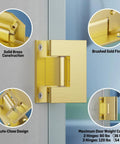Premium Solid Brass 90 Degree Glass Shower Door Hinges With Short Back Plate Requiring Exact Glass Cutout For Rock Solid Grip No Sweat Install.