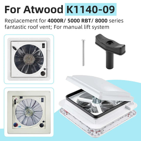 Manual Lift Roof Vent Knob Kit for 4000R 5000 RBT and 8000 Series Fantastic Roof Vents with easy grip black finish shown