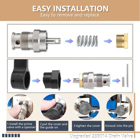 Assembly diagram of 235014 Prime Spray Valve Kit Drain Valve for Airless Paint Sprayers 210 230 390 395 490 495 595 3400