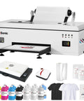 Level Up Your Custom Tee Game With This A3 Plus DTF Printer And Oven Bundle featuring printer, ink bottles, and curing unit.
