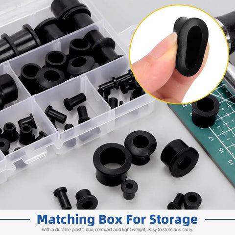 72 Piece Rubber Grommet Set T Type Small Top Hat Grommets Waterproof For Wire Holes, various sizes in storage box