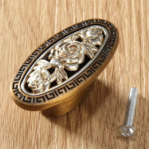 Single Hole Antique Rose Flower Carved Door Handle For Cabinets Drawers And Wardrobes Lightweight Alloy Hardware With Dope Vintage Finish