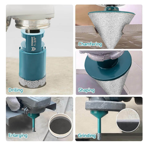 9-piece diamond core drill bit set with teal bits for tile, granite and marble; includes chamfer bit and storage box