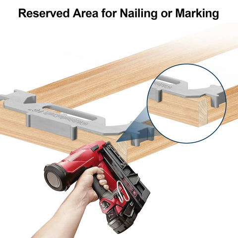 Heavy Duty 16 Inch Stud Layout Tool And Precision Framing Jig For No Sweat Construction Spacing Pro Builder Essential Wood Wall Measuring Guide with reserved nailing area.