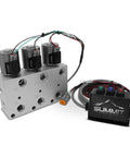 Three Circuit Hydraulic Multiplier Kit With Selector Valve Couplers And Switch Box Control Built For Open Or Closed Or FPC Systems Up To 3000 PSI Anodized Body All Weather Tough Pro Grade Heavy Duty 12V DC Solenoids, showing components and wiring.