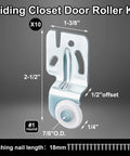 Sliding Closet Door Roller Hardware Kit 10 Pcs Replacement For Top Hung Bypass Wardrobe Doors Seven Eighths Inch Diameter Rollers With About One Half Inch Offset Precise Fit Durable Metal Components For Smooth Operation shown in detail.