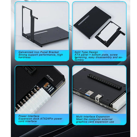 External Pcie 16x Graphics Card Expansion Dock with galvanized iron bracket, ATX interface, designed for easy assembly and disassembly.