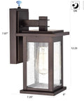 Dusk To Dawn Outdoor Wall Light With Seedy Glass In Vintage Farmhouse Bronze Finish 12.25 Inch Sconce Anti Rust Exterior 100W Max Perfect For Front Door Garage Or Patio Porch Light With Smart Sensor.