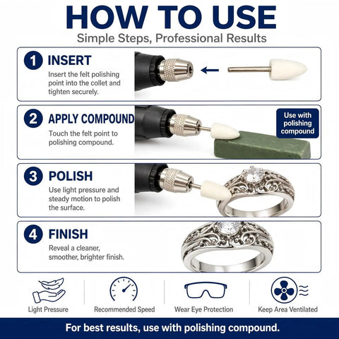 Buffing Wheel Polishing Bits Kit For Rotary Tools One Eighth Inch Shank 20 Piece Set With Cylinder And Bullet Heads Dremel Compatible Watch Polishing Kit For Metal Resin Glass Moulds how-to-use guide with polishing steps