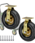 Heavy Duty Pneumatic Rubber Casters 8 And 10 Inch Swivel Replacement Wheels For Workbench Trolley with black rubber tires and metal mounts.