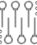Six Pack M6 Stainless Steel Eye Bolts With Nuts, 2 Inch Thread Length, Heavy Duty Eye Bolts For DIY Projects, Furniture, Swing Sets, And Outdoor Use, Corrosion Resistant And Ready To Install; front view