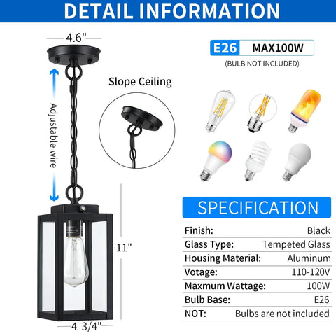Top Shelf Build And 11 Inch Black Outdoor Pendant Light Comes Loaded With Smart Dusk To Dawn Sensor, adjustable wire, aluminum housing.