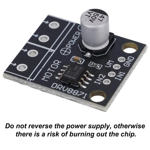 Beefy H Bridge DC Motor Driver Module With PWM Control From 6.5 To 45V Range And 3.6A Peak Current Perfect For Robotics DIY Projects Delivers Low RDS On For Smooth Dope Motor Performance., DRV8871 motor driver board with capacitor and screw holes