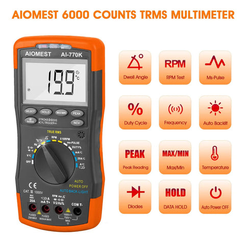 Gearhead Friendly Engine Analyzer And Automotive Multimeter 6000 Count Digital Tester with true RMS and detailed functions displayed