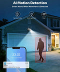 130 Degree Wide Angle Wireless Outdoor Security Camera System with Two Way Audio detecting motion at night outside a house.