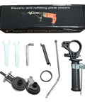 Electric Metal Cutter Nibbler With Flexible Design For Portable Power Tool Compatibility showing drill attachment and accessories.