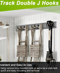 Installed 2 Pack E Track J Hooks Heavy Duty Steel E Track Double Hooks For E Track Systems in garage holding chairs.