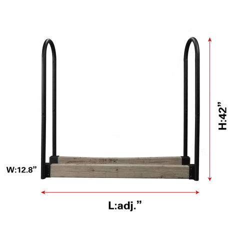 Heavy Duty Firewood Log Rack Kit With Adjustable Bracket For Indoor Or Outdoor Use, Black Powder Coated Steel, 42 Inch Tall