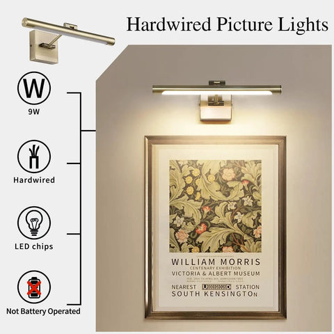 LED Picture Light For Paintings Bronze Finish 16.5 Inch Swing Arm Wall Light 7W Gallery Hallway Lighting Over Pics Hardwired