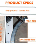 12 Inch Radius Garage Door Track Curve Set For 7 Foot Doors, 8.5 Feet Total Length, Fits 2 Inch Pulleys, shown installed