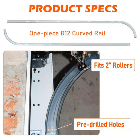 12 Inch Radius Garage Door Track Curve Set For 7 Foot Doors, 8.5 Feet Total Length, Fits 2 Inch Pulleys, shown installed