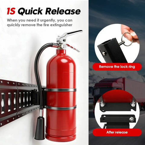 Heavy Duty Vertical E Track Fire Extinguisher Mount With Beefy Stainless Clamps And Fully Welded Base Locks In Five To Ten Lb Tanks Rock Solid Cargo Saver For Work Trucks Trailers Campers Rvs