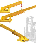 Heavy Duty Forklift Jib Boom Telescopic Crane Attachment With Heavy Gauge Hook 11000 LB Capacity, yellow steel jib arm.