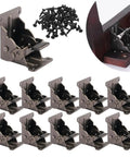 Straight Up 12 Pack Folding Brackets With Screws Rock Solid Self Locking Hinges 0 90 Degree Adjustable Table Leg Extenders No Sweat Diy Furniture Support Frame Black, showing individual brackets and screws.