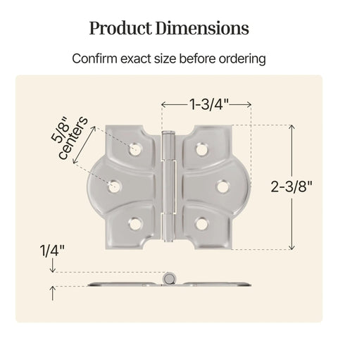 Top Shelf Polished Nickel Butterfly Hinges With Removable Pin Pack Of Two For Cabinet Doors dimensions 1-3/4x2-3/8 inches.