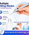 Savage High-Flow Automatic Bottle Filler Machine With Precision Multi-Mode Tech For Narrow Mouth Bottles And Tiny Neck Diameters Starting At 2mm, showcasing multiple filling modes and control options.