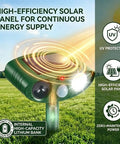 Solar Ultrasonic Deer Repellent Device With Motion Sensor Deterrent For Your Yard Protect Plants From Deer Rabbits Squirrels And Other Wildlife For Easy Install And Weather Resistant Outdoor Use; green solar unit on lawn