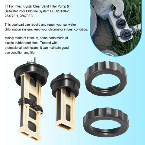 Replacement Titanium Electrode And ECO Electrodes Kit For Saltwater Pool Chlorine Systems with black and beige components