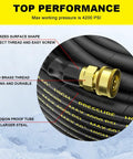 POHIR power washer hose, 100 ft, black braided with brass 3/8 in quick-connect fittings, 4200 PSI